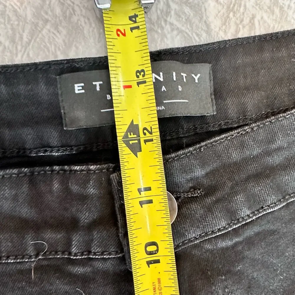 Eternity BC/AD Black Denim Leg Striped + Heart Detail Jeans Tapered Leg Size 42